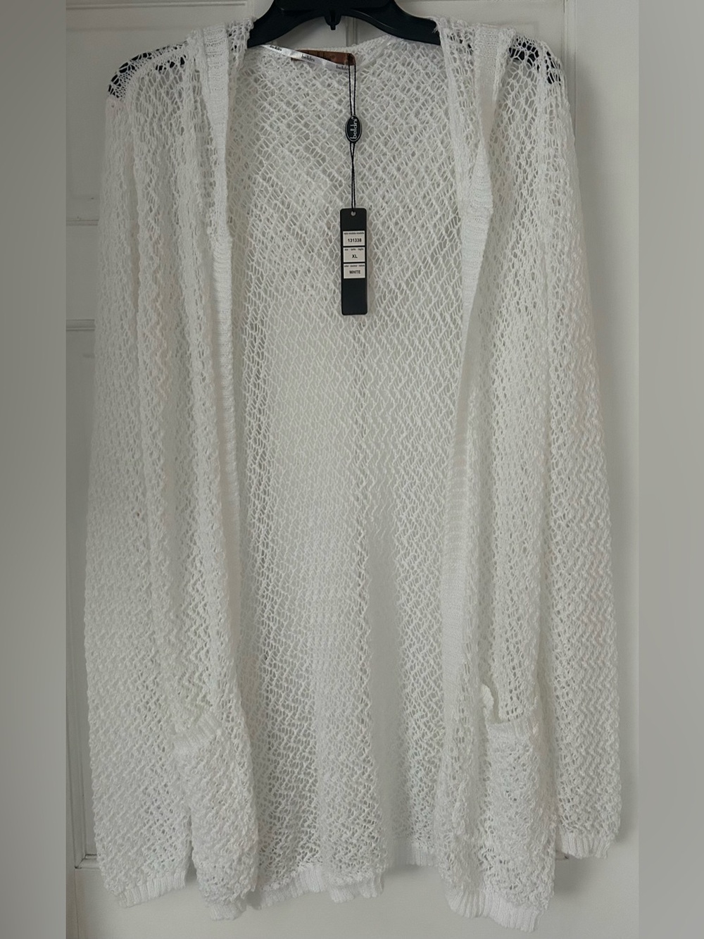 Belldini White Open Knit Hooded Sweater w/ Pockets – NWT – Size XL